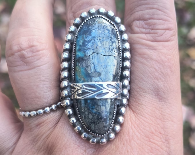 Zuni Cardinal Ring, Inlaid Coral, Turquoise & Shell - Sterling Silver