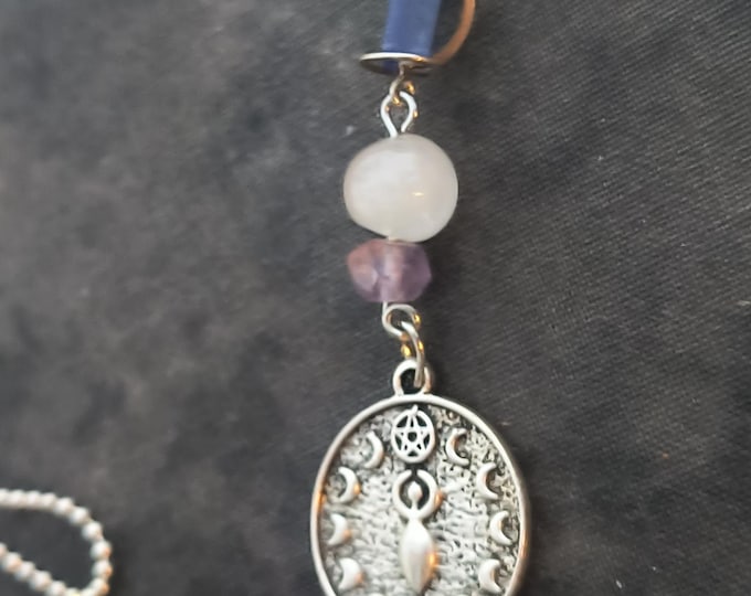 Goddess Good Luck Charm with Lapis Lazuli, Quartz, Amethyst Bead Accents
