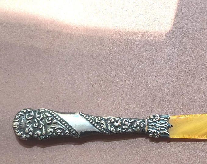Antique Victorian Gothic Sterling & Celluloid Athame Letter Opener Nouveau