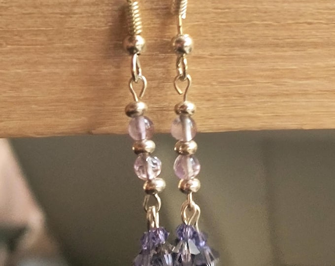 Amethyst Drop Earrings with Indigo Crystal Tassels