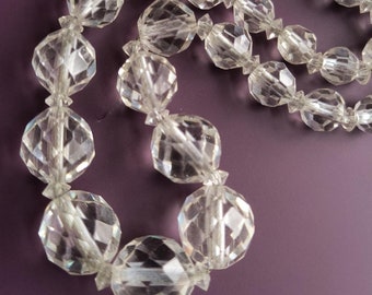 1920s Crystal Bead Necklace strung on Silver Chain