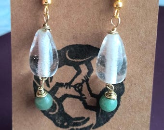 Beach Glass & Jade Teardrop Beads with Gold Accents