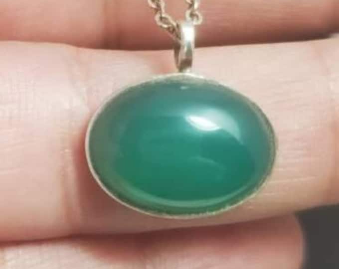 Vintage Green Onyx Sterling Silver Pendant - Open Back