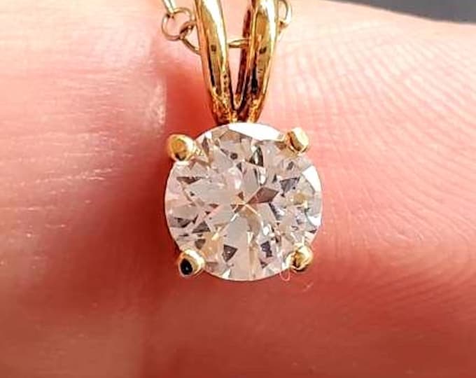 18K Gold Vermeil Solitaire Pendant Necklace – Cubic Zirconia, Sterling Silver Chain