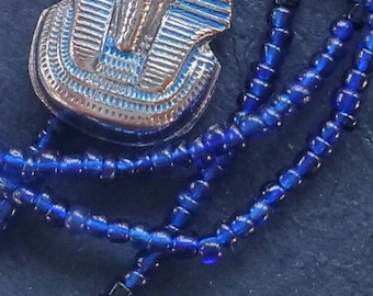 Cobalt Bead Necklace, 16" Strand of Antique Glass Beads