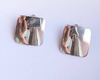 Vintage Clip-On Sterling Silver Stud Earrings, Simple Hammered Polished Finish