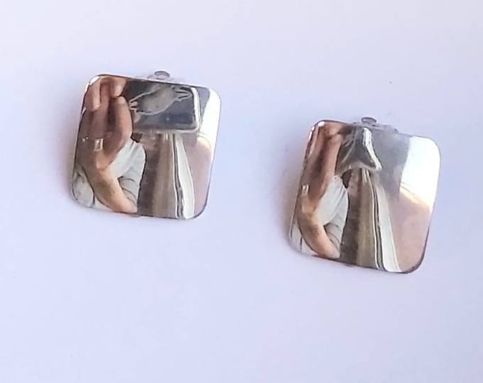 Vintage Clip-On Sterling Silver Stud Earrings, Simple Hammered Polished Finish