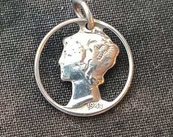 Antique Sterling Silver Mercury Dime Pendant Charm for Good Luck and Abundance!