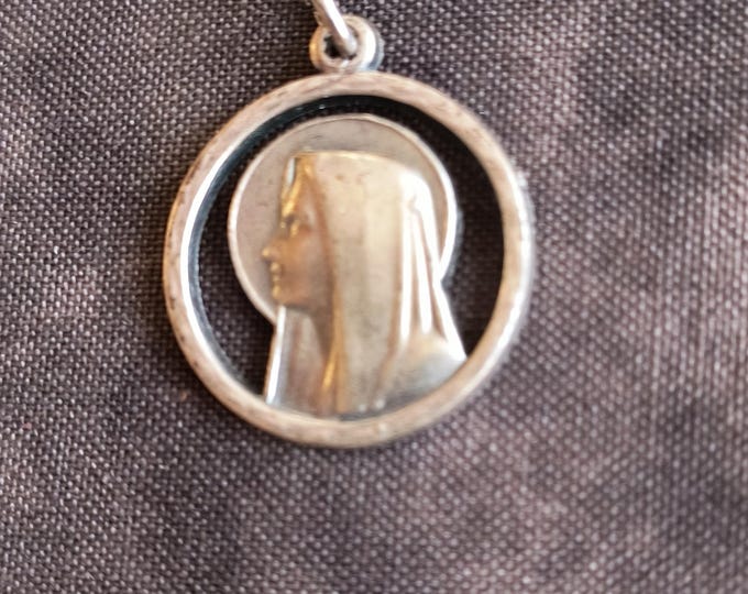 Vintage Holy Mary Mother of God Medal, Fine Pewter Pendant from Italy