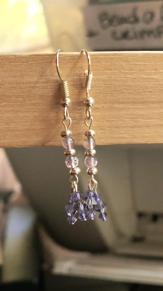 Amethyst Drop Earrings with Indigo Crystal Tassels