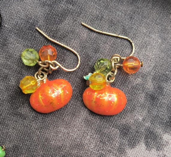 Vintage Halloween Earrings  - Pumpkins, Black Cats and Jack O'Lanterns - Set of Three