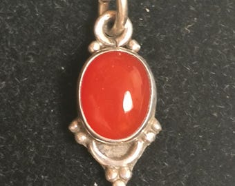 VINTAGE Carnelian Sterling Silver Pendant, Bright Orange Red Gemstone, Amulet for Endurance, Energy, Motivation Excellent Gift!