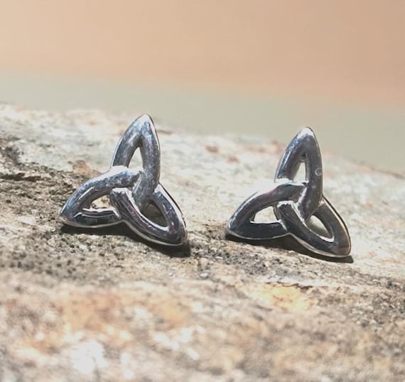 Vintage Irish Earrings / Triskel, Trinity Knot Studs in Sterling Silver
