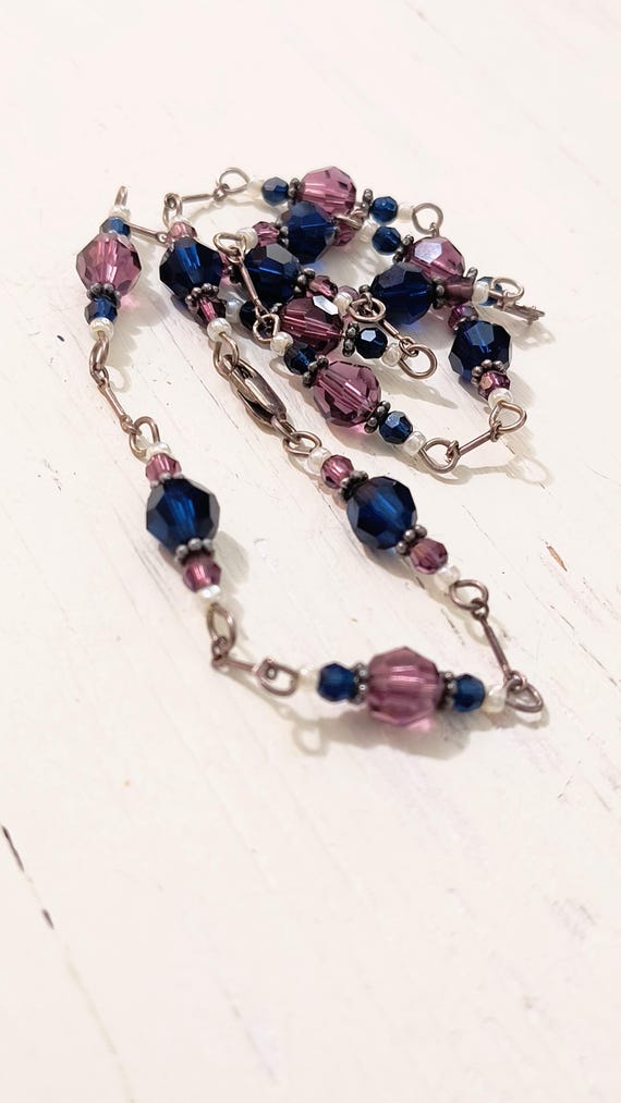 Vintage Amethyst Austrian Crystal & Sterling Silver Handmade Necklace