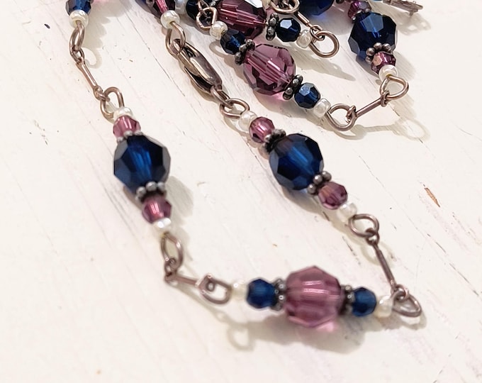 Vintage Amethyst Austrian Crystal & Sterling Silver Handmade Necklace
