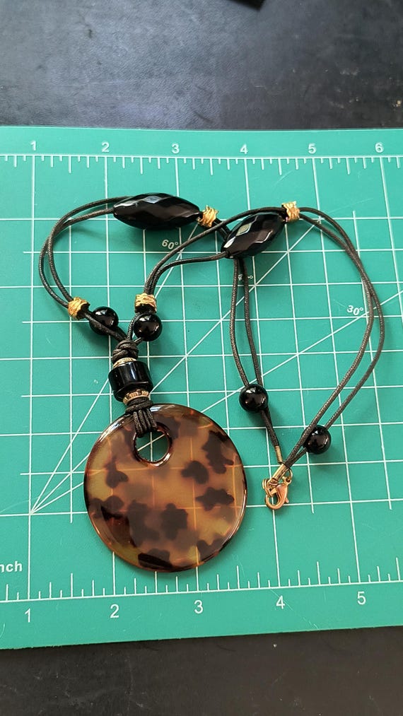 Leopard Print, Amber Brown Pendant Statement Necklace - 22 inch total