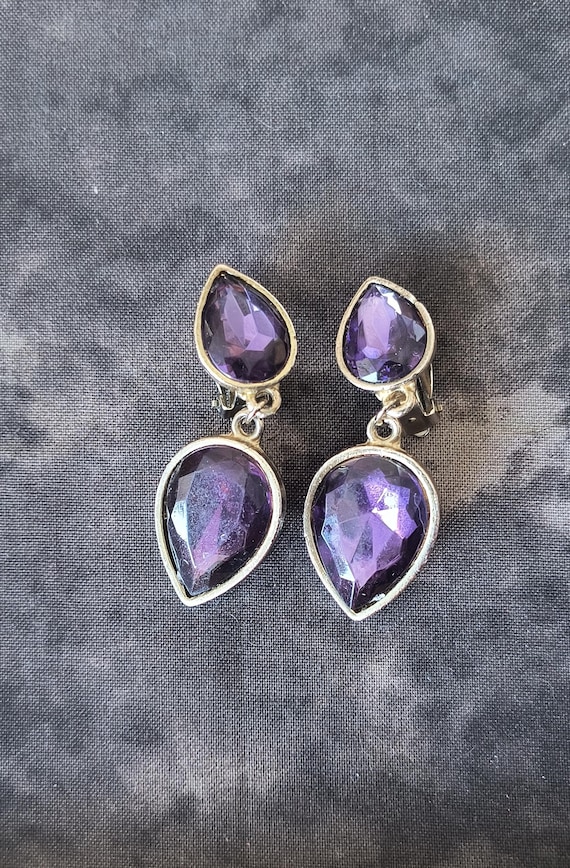 Oversized Purple Rhinestone Clip Earrings from the 1980s