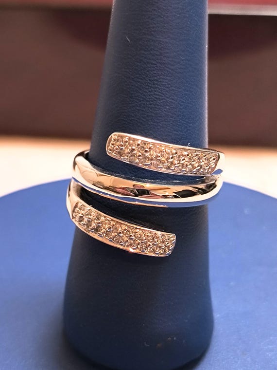 Vintage Wedding Band - Sterling Silver & Cubic Zirconia SIZE 8