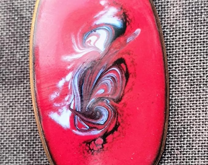 1960-70s Handmade Enamel Brooch, Artisan Finery, Exceptional Color Scheme!