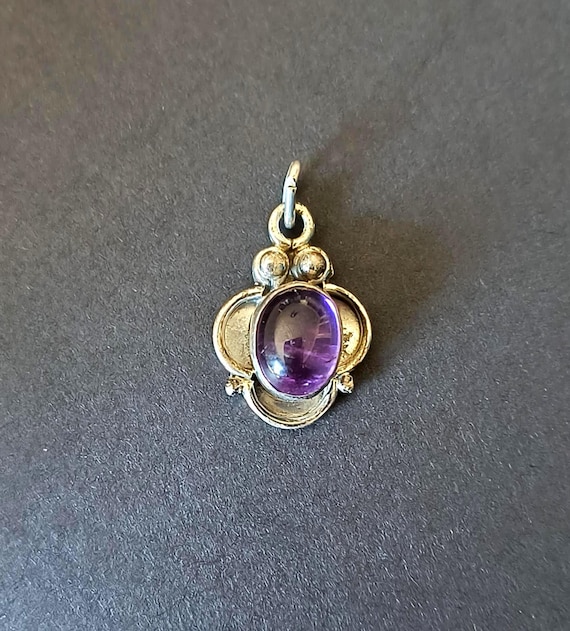Vintage Amethyst Pendant from the 90s, Sterling SIlver Charm with SIlver plated 18 inch chain