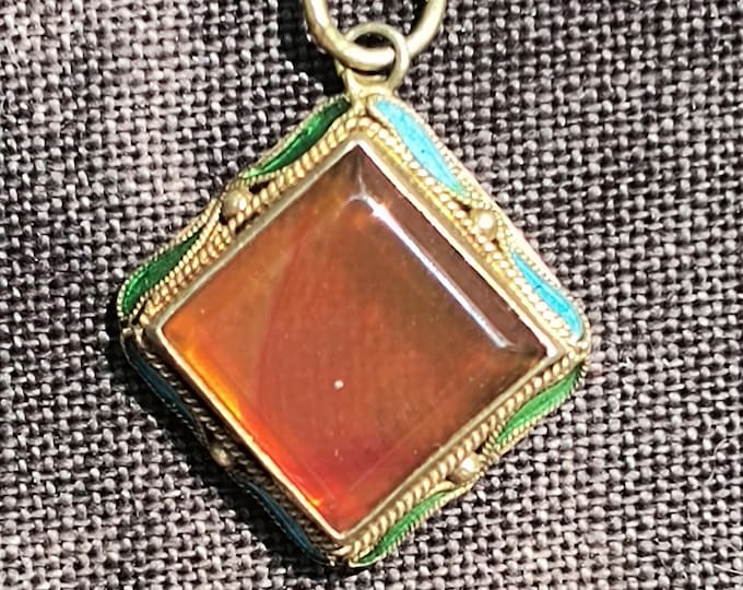Original Art Nouveau Pendant with Enamel, Carnelian Center