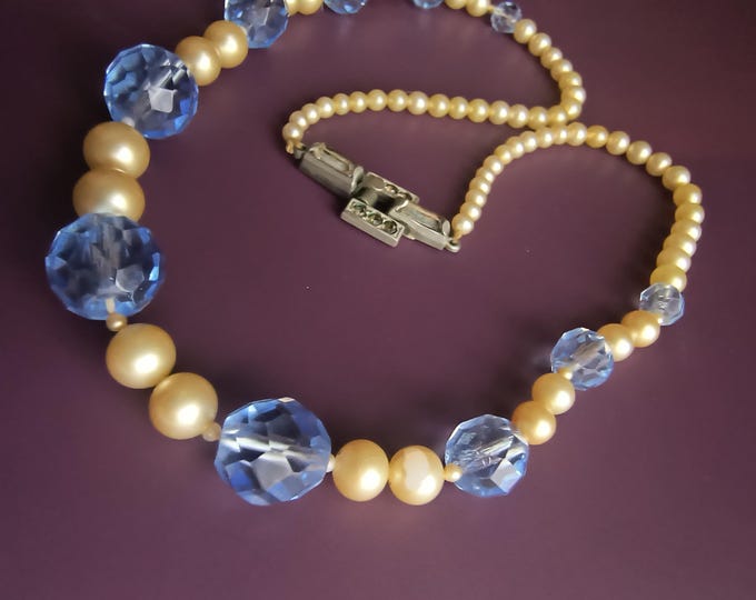 Pearl & Blue Crystal Choker Necklace from the 1930s