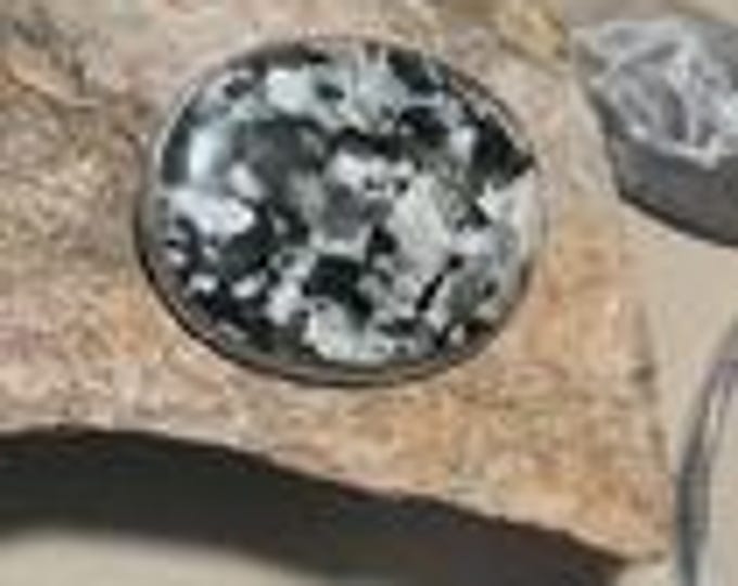 Vintage Sterling Silver Black and White Granite Pendant OR brooch, Artisan Fine!