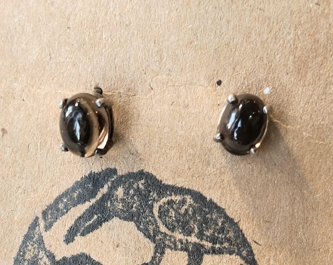 Smooth Smokey Stud Quartz Earrings in Sterling Silver
