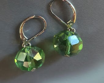 Simple but Bold Peridot Green Crystal Drop Earrings with Crazy Shine!