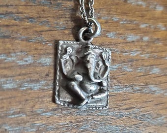 Antique Silver Lord Ganesha Medal Pendant: Hindu Figural Charm