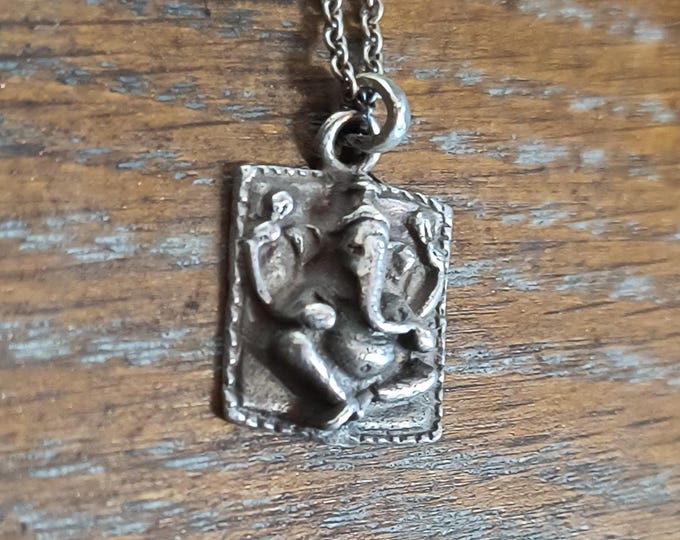 Antique Silver Lord Ganesha Medal Pendant: Hindu Figural Charm
