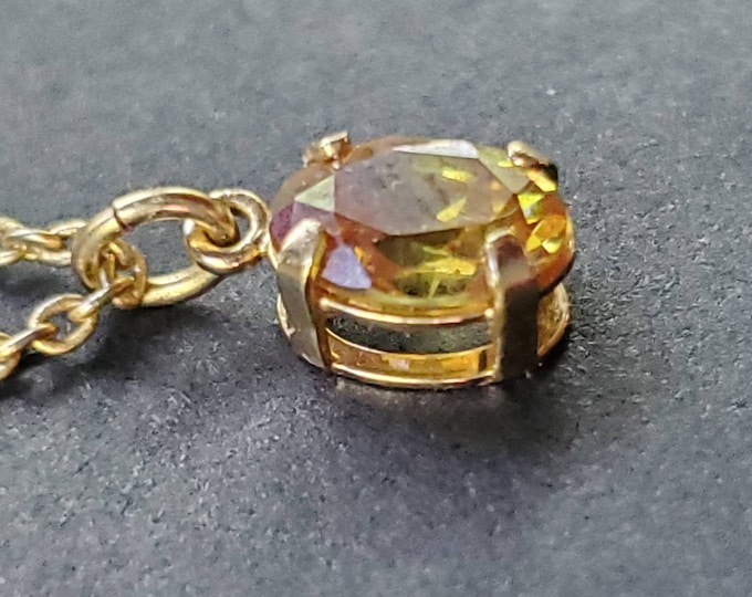 Vintage Sphene, Rare Gemstone Pendant in 14K Yellow Gold - Strong Color Change Titanite Gem