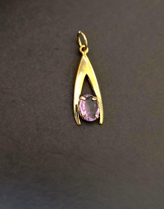 Art Deco Wishbone Pendant with Amethyst Center