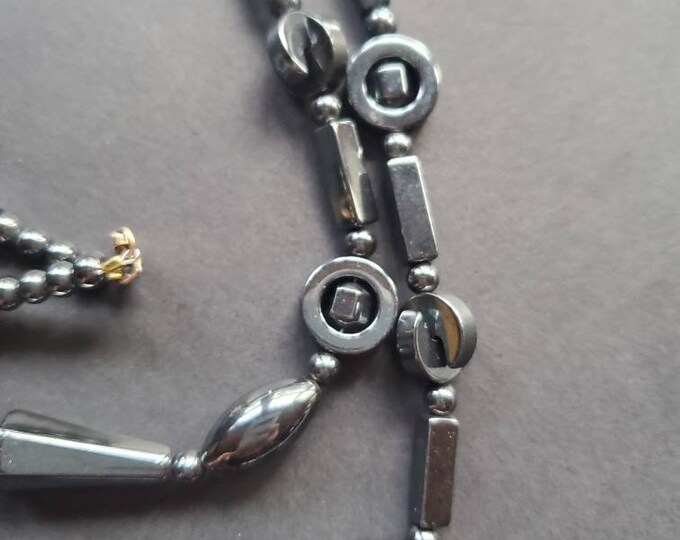 Vintage Art Deco Style Hematite Bead Necklace / Great Carved Beads / Ready to Wear