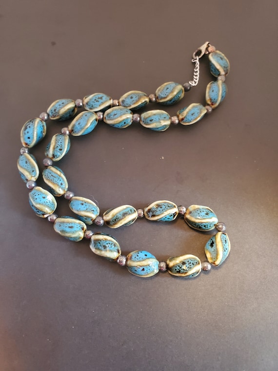 Turquoise Kiln: 1960- 70s Pottery Bead Necklace, … - image 6