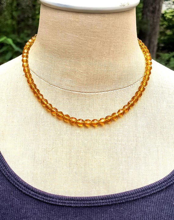 Czech Citrine Glass Bead Necklace from the Early 1900s