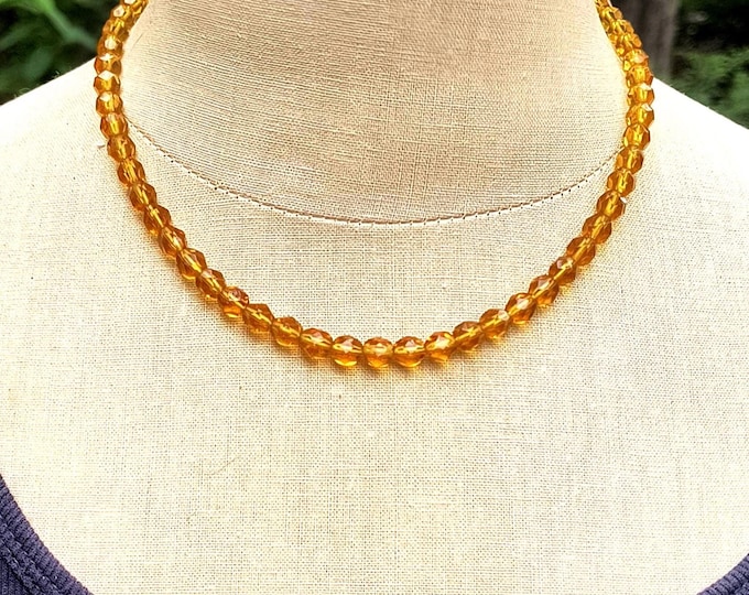 Antique Crystal Bead Necklace, Early Art Deco - Bright Golden Yellow Beads!