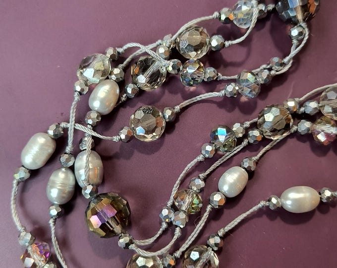 Gray Pearl & Austrian Crystal Necklace - Ultimate Wedding Jewelry