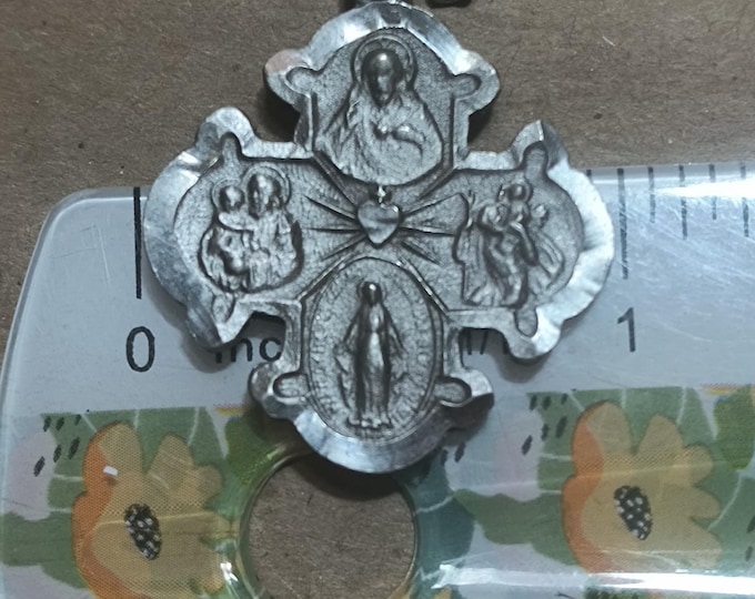 Four Way Saints Medal, Catholic Pendant and Matching Chain, Sacred HEart, St Christopher Etc