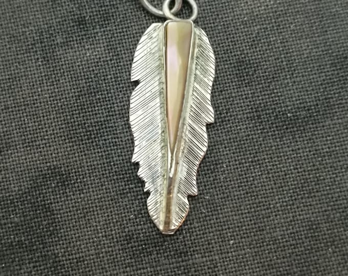 Vintage Mother of Pearl & Silver Feather Pendant, Bird Fetish with a Rock and Roll Theme
