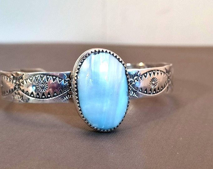 Abalone & Sterling Silver Cuff Bracelet with Southwestern Style Pattern