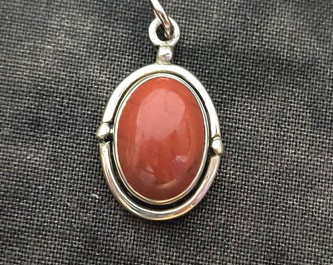 Vintage Red Jasper Pendant in Sterling Silver, Excellent Gift with Chain Included