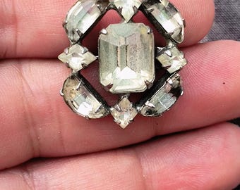 Art Deco Rhinestone Pin - 1930-40s Era Silvertone Metal, Prong Set Rhinestones for Stage or Bridal Wear