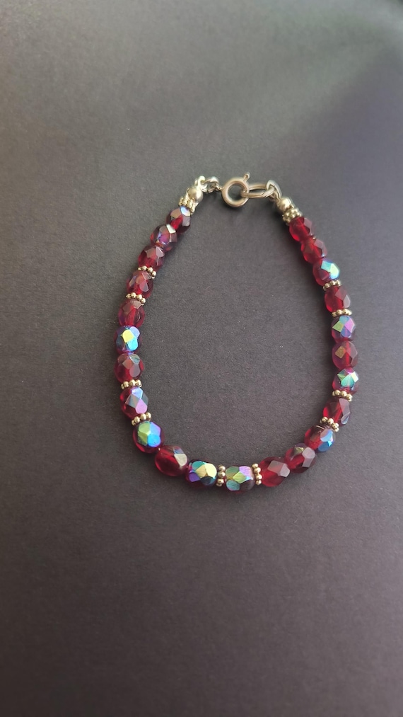 Garnet Czech Crystal Bracelet for Bridesmaid, Mother's Day