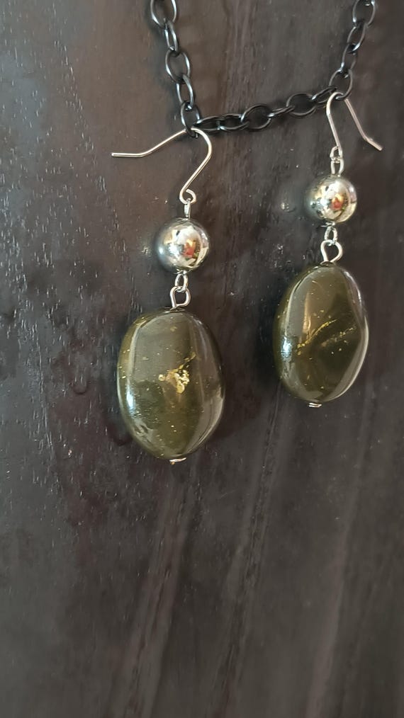 Retro 1980s / 90s Faux Jade Drop Earrings with a Chunky, Bold Profile