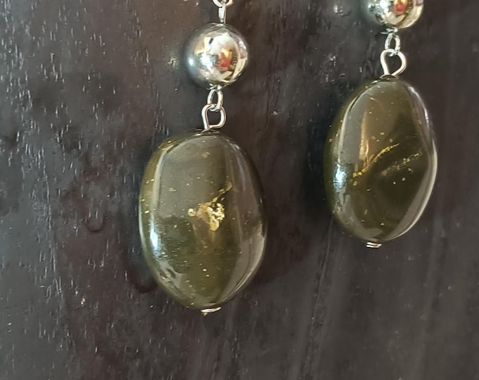 Retro 1980s / 90s Faux Jade Drop Earrings with a Chunky, Bold Profile