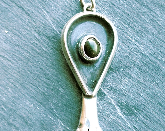 Antique Turquoise Squash Blossom Pendant from American Southwest, Native American Pawn Silver Necklace