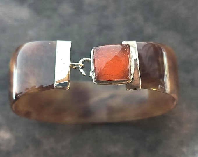 1960s Danish Modern Lucite Bangle with Amber Inlaid Clasp