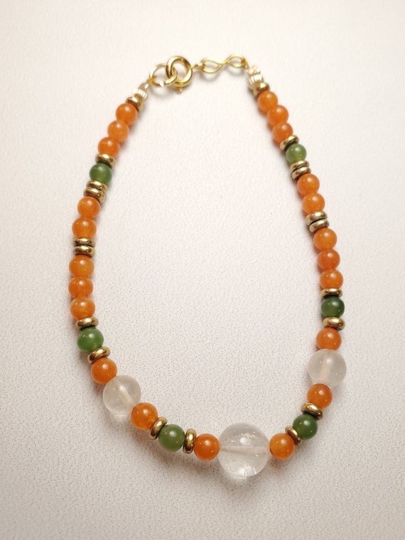 Fire Goddess Themed Bracelet, Handmade with Natural Carnelian and Jade Beads