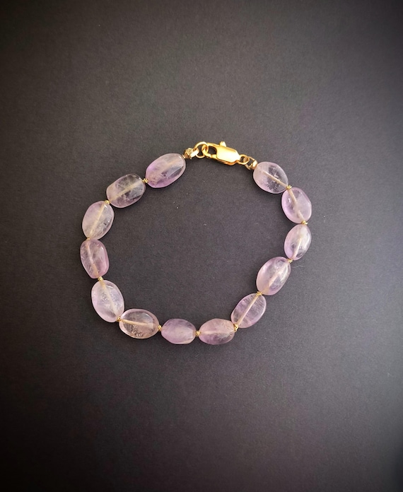Natural Amethyst Bracelet - Knotted with Gold Silk - Handmade in the USA for Bridesmaid, Mother's Day